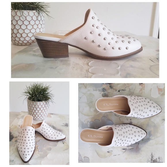 Chinese Laundry Shoes - 🚨SALE Stud Stack Heel White Mule Chinese Laundry